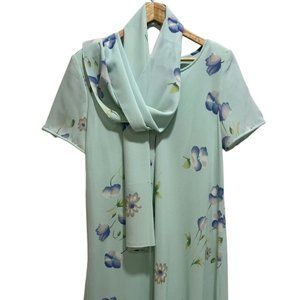 Patricia Magali Floral Lined Midi Shift Dress w/ matching scarf Medium